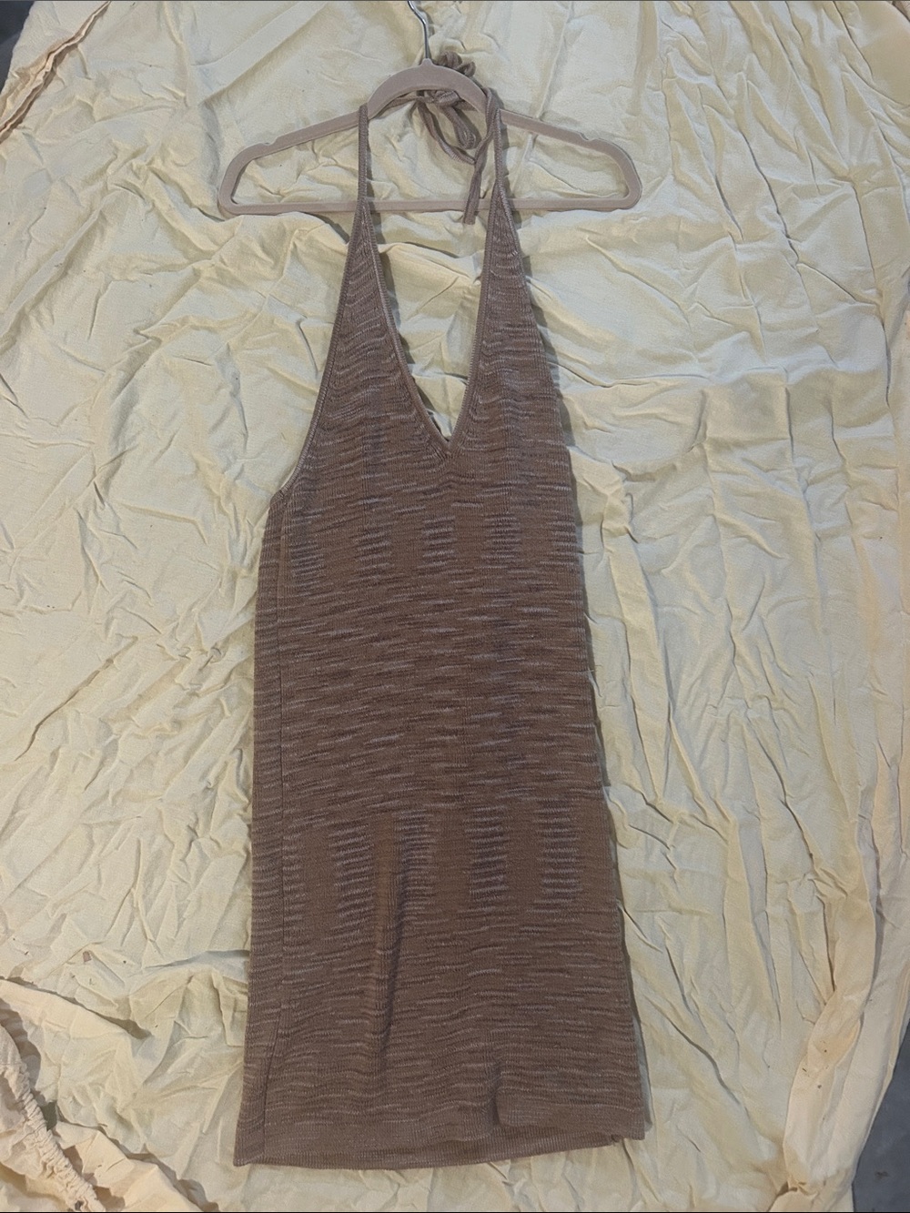 wild fable Brown Halter Knit V-Neck Mini Dress